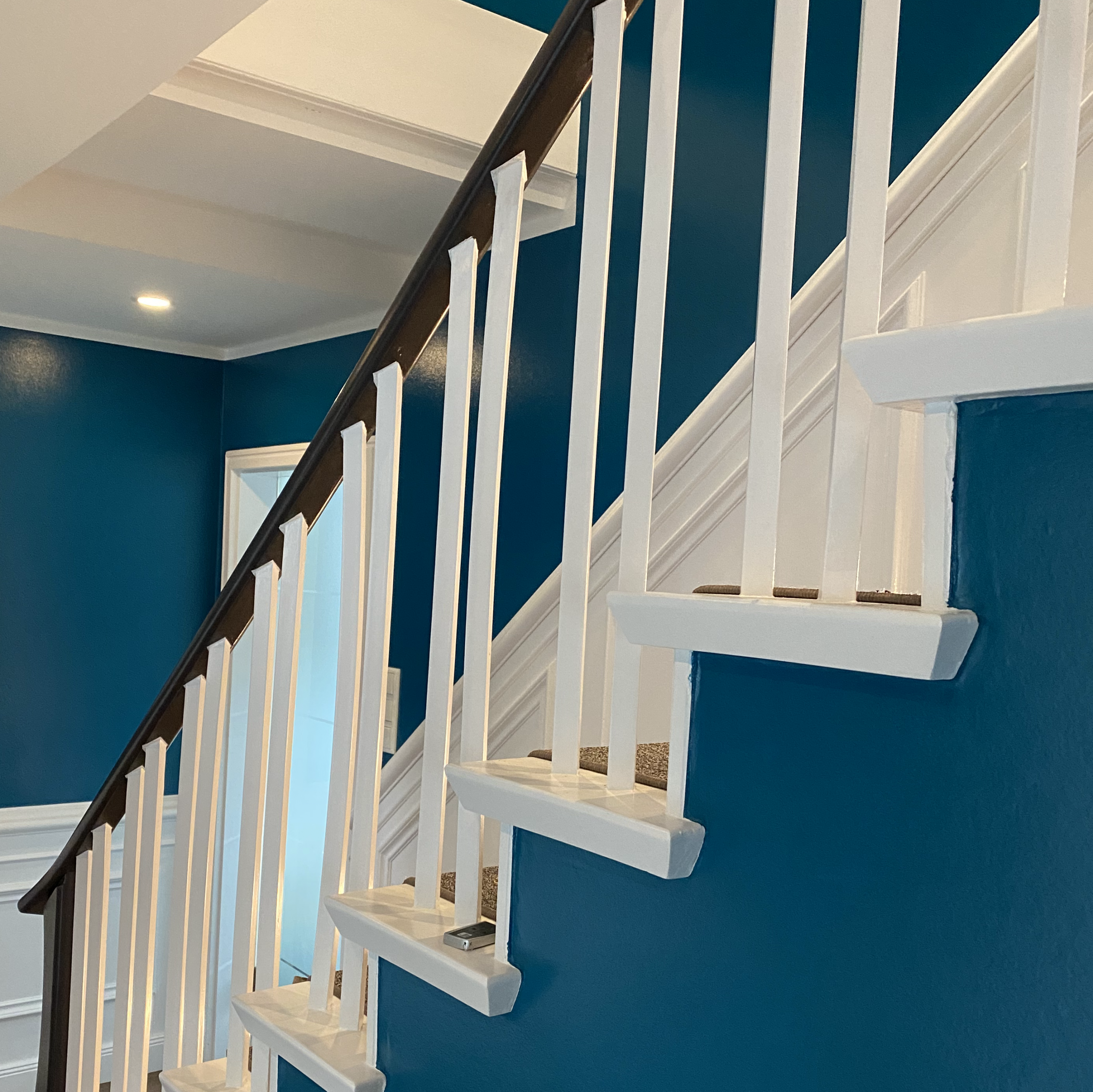 Malerarbeiten in blau mit Vertäfelung